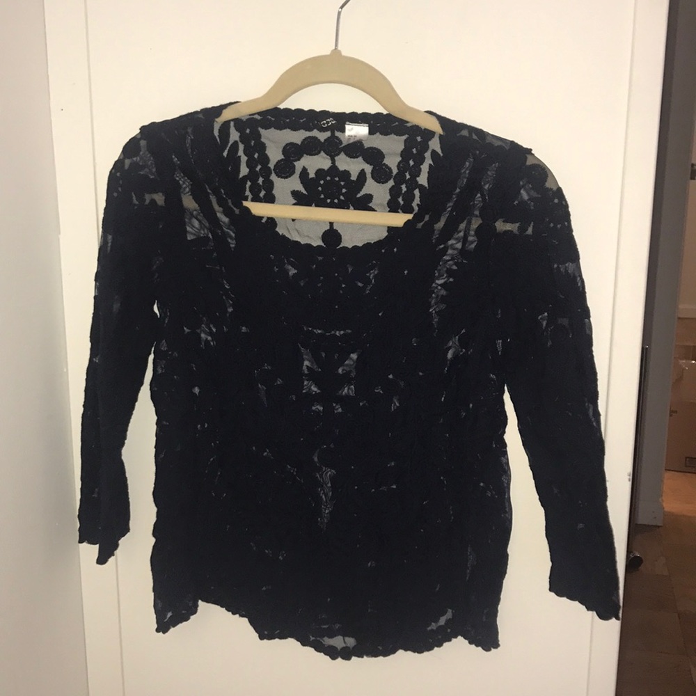 Navy Lace Floral Print Quarter Sleeve